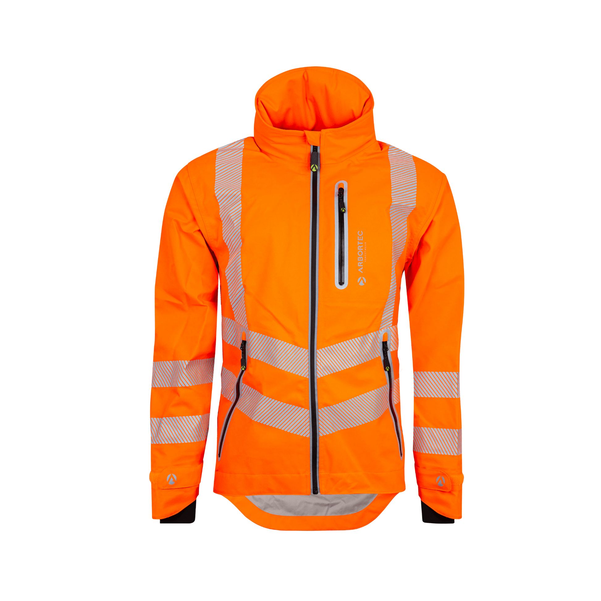Full Zip Waterproof Work Jacket Hi-Vis Orange with reflective strips for safety in challenging work environments.