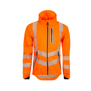 Full Zip Waterproof Work Jacket Hi-Vis Orange with reflective strips for safety in challenging work environments.