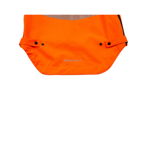 Heavy Duty Full Zip Waterproof Jacket Hi Vis Orange close-up showing BreatheDry logo and fabric details.