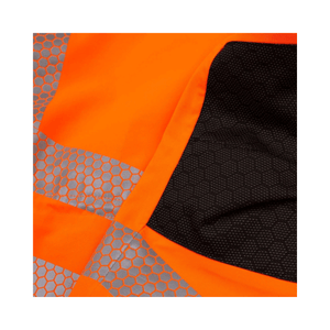 Heavy Duty Full Zip Waterproof Jacket Hi Vis Orange close-up showing reflective hexagon patterns and vibrant color.