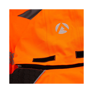 Heavy Duty Full Zip Waterproof Jacket Hi Vis Orange details showing logo and fabric texture.