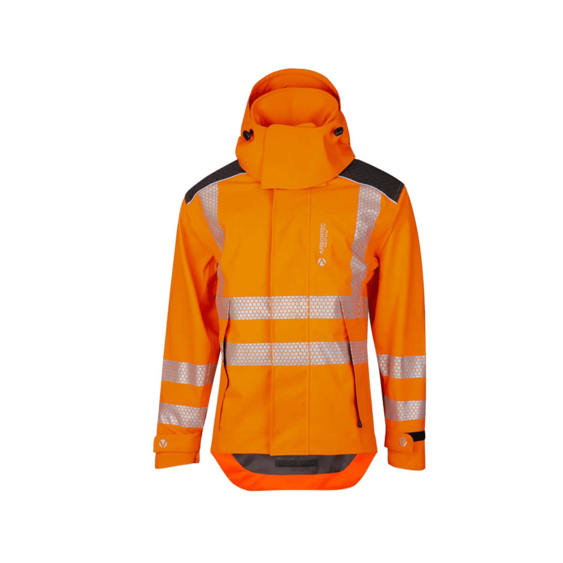 Heavy Duty Full Zip Waterproof Jacket Hi Vis Orange featuring reflective strips and adjustable hood.