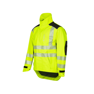 Heavy Duty Full Zip Waterproof Jacket Hi Vis Yellow with reflective strips for enhanced visibility and protection.