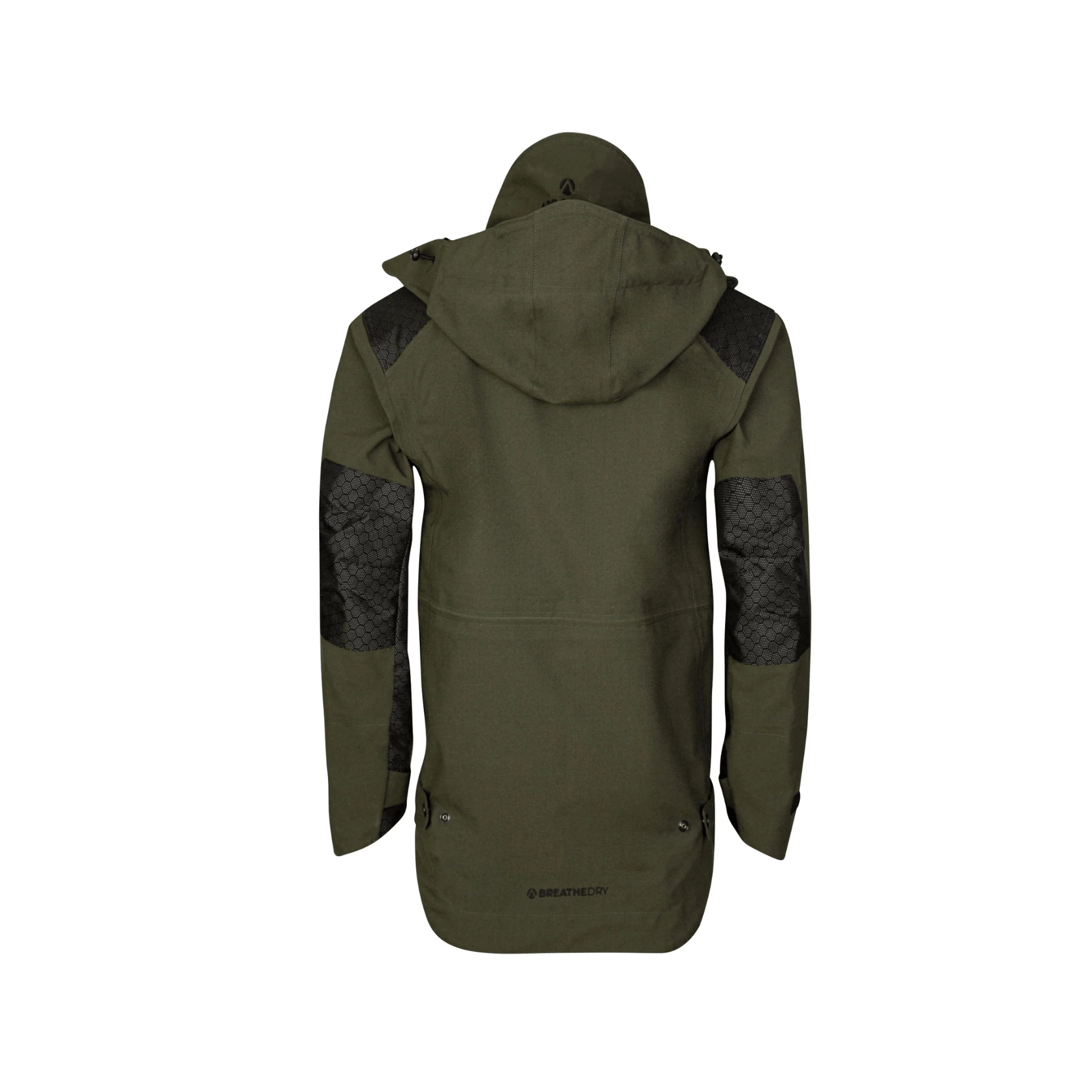 Heavy Duty Full Zip Waterproof Jacket Olive - back view showcasing the durable olive design and waterproof features.
