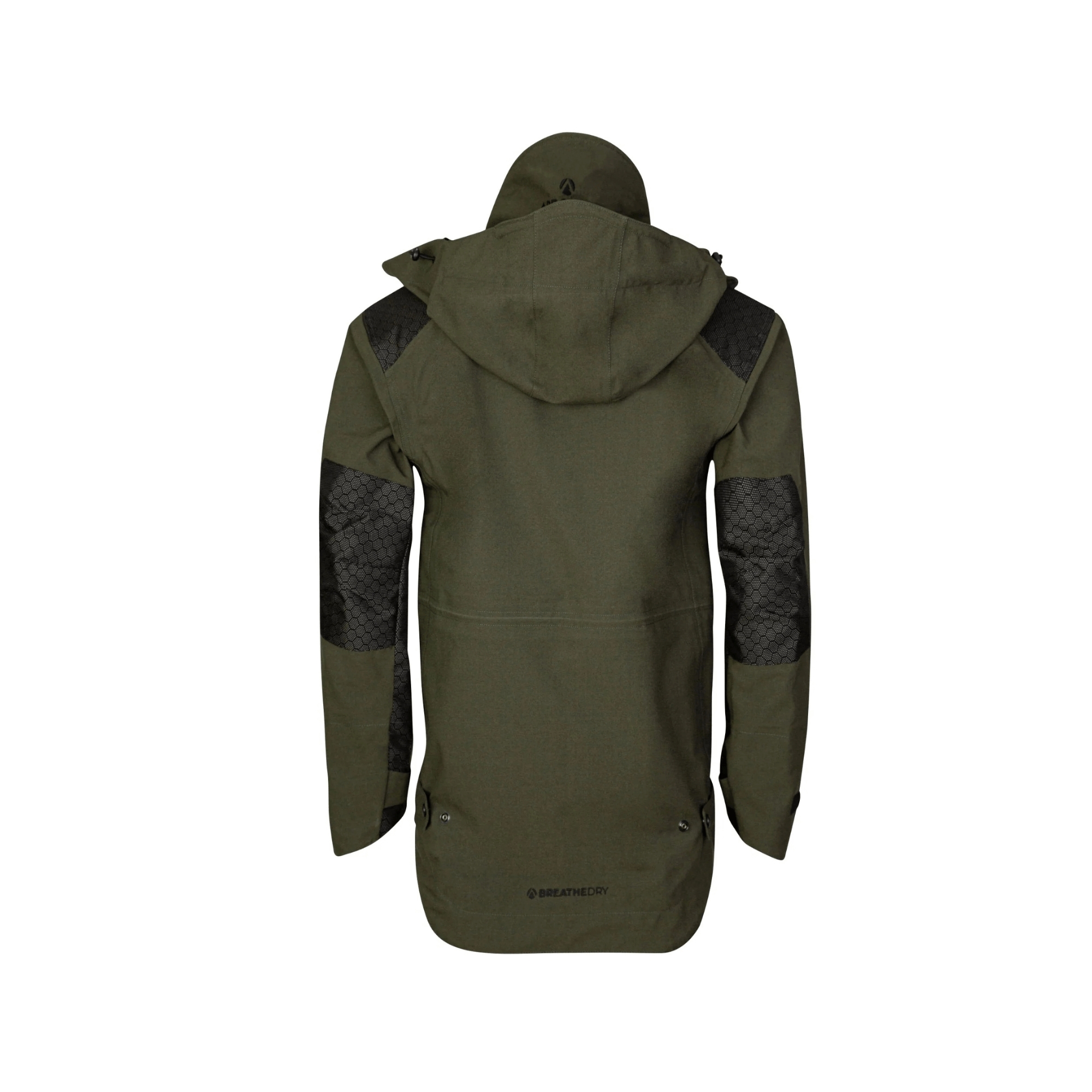 Heavy Duty Full Zip Waterproof Jacket Olive - back view showcasing the durable olive design and waterproof features.