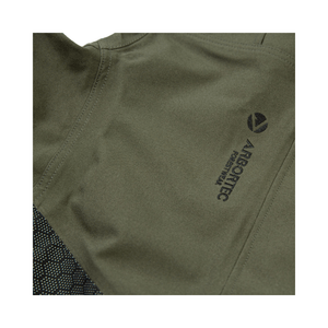 Heavy Duty Full Zip Waterproof Jacket Olive close-up showing Arbortec logo and fabric details.