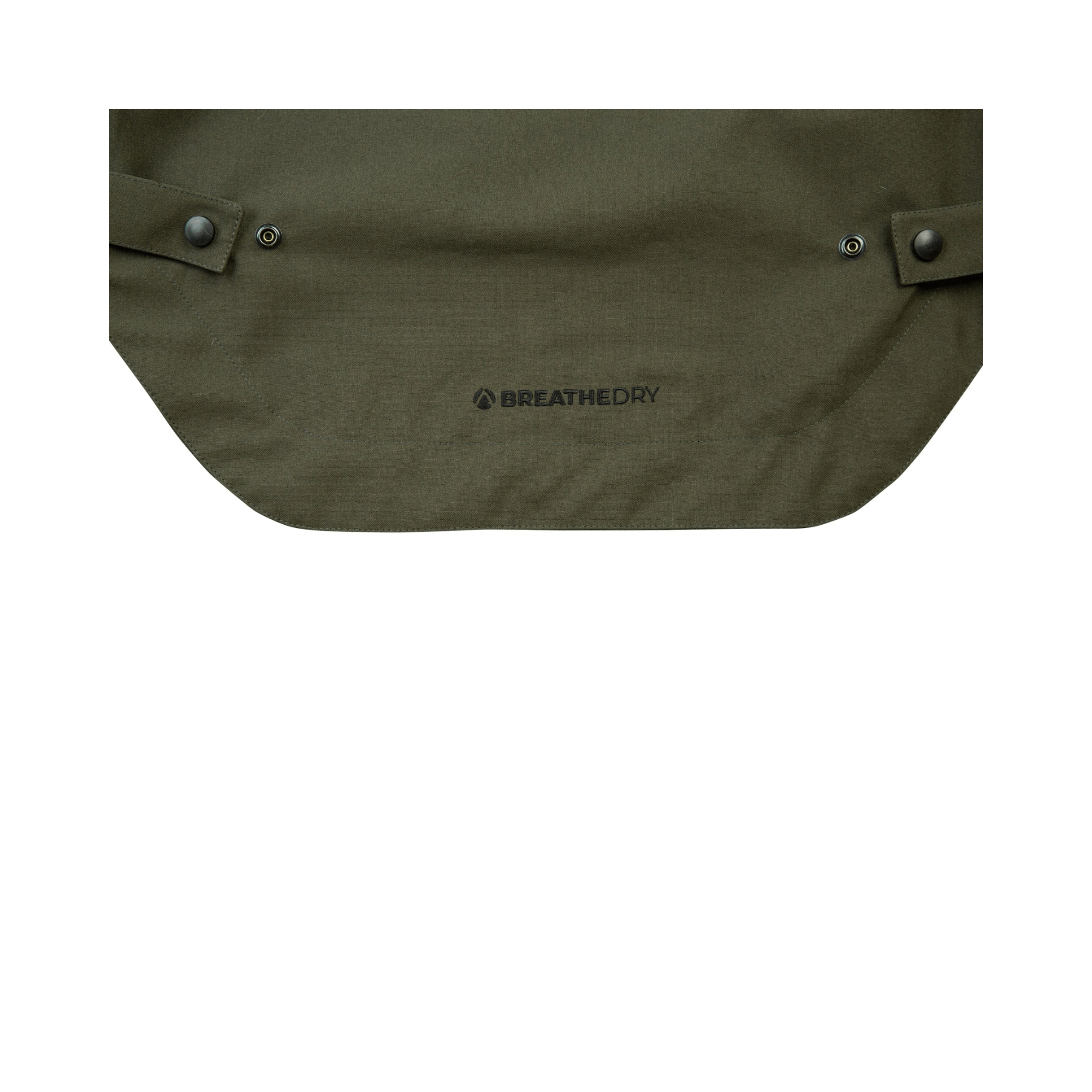 Image of the Heavy Duty Full Zip Waterproof Jacket Olive showcasing BREATHE DRY logo and durable fabric.