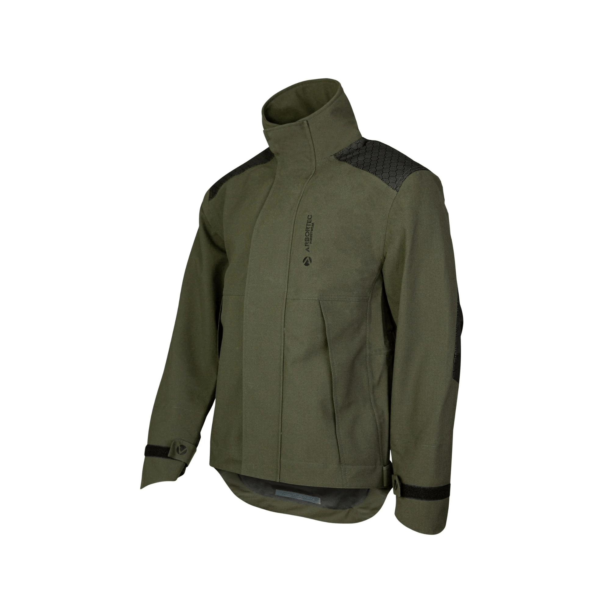 Heavy Duty Full Zip Waterproof Jacket Olive on display, showcasing durable design for outdoor work in challenging conditions.