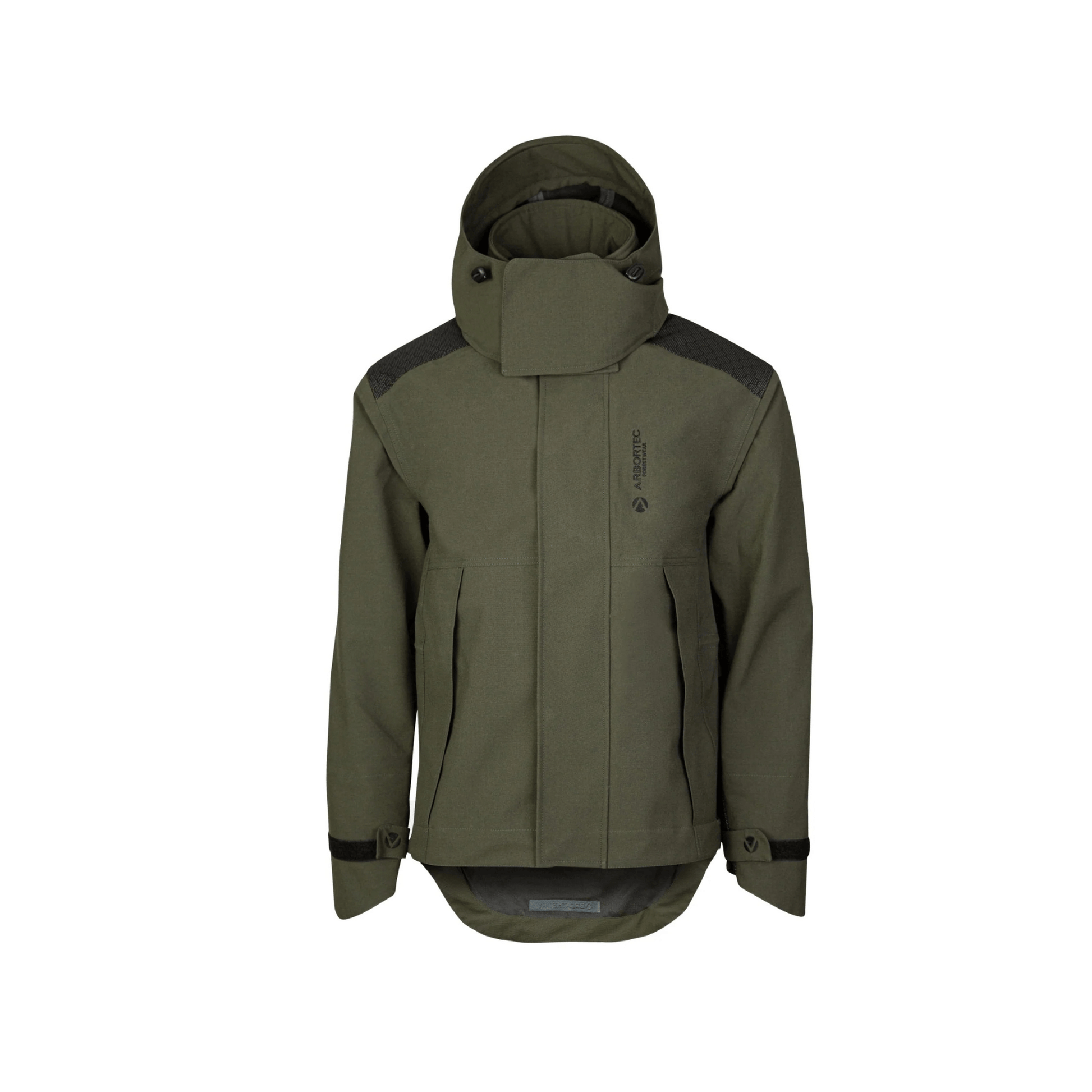 Heavy Duty Full Zip Waterproof Jacket Olive in olive color with a hood, designed for extreme weather protection for outdoor work.