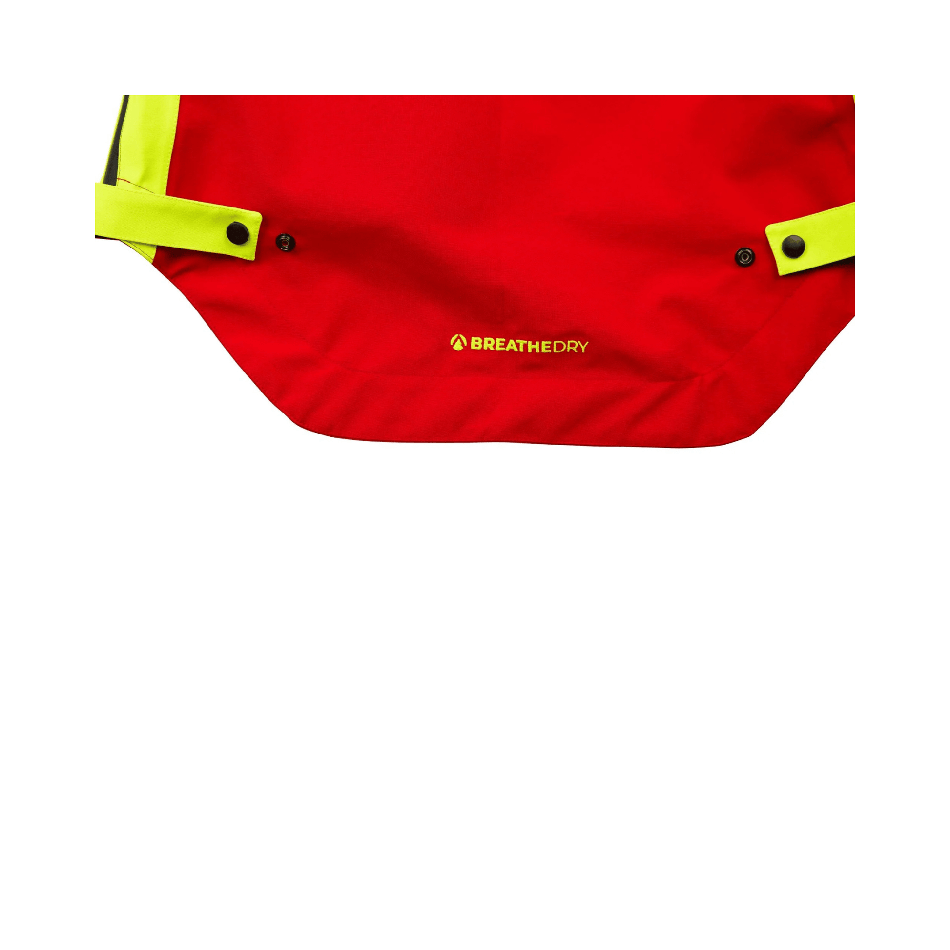 Heavy Duty Full Zip Waterproof Jacket Red showing the bright red fabric and BreatheDry logo detail.