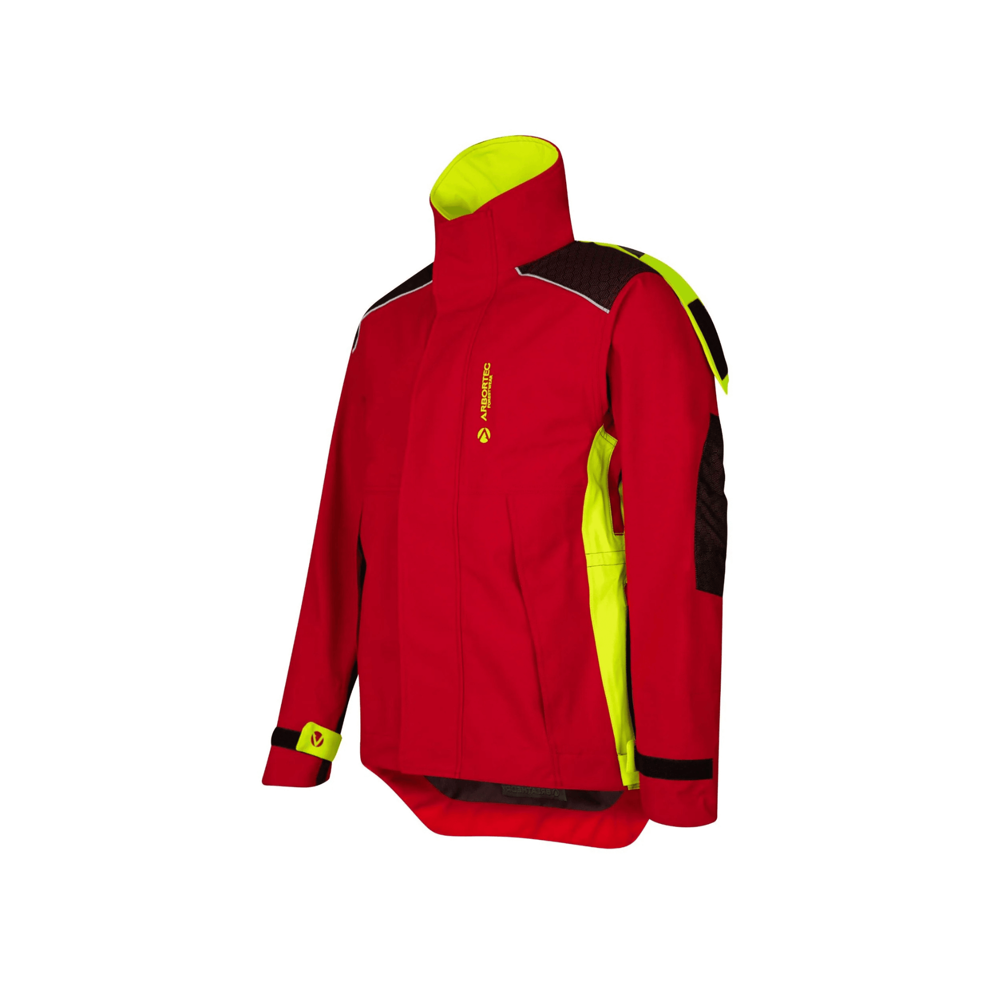 Heavy Duty Full Zip Waterproof Jacket Red in vibrant red and yellow design, showing front view and detailed construction.