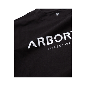 Long Sleeve T-Shirt Black featuring Arbortec logo on high-quality cotton fabric, designed for tree surgeons and outdoor professionals.