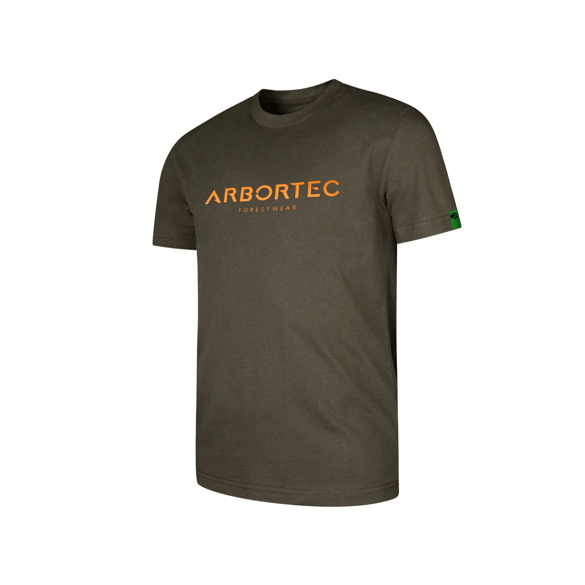 Short Sleeve T-Shirt Olive featuring Arbortec logo in orange, made of soft-touch 100% cotton.
