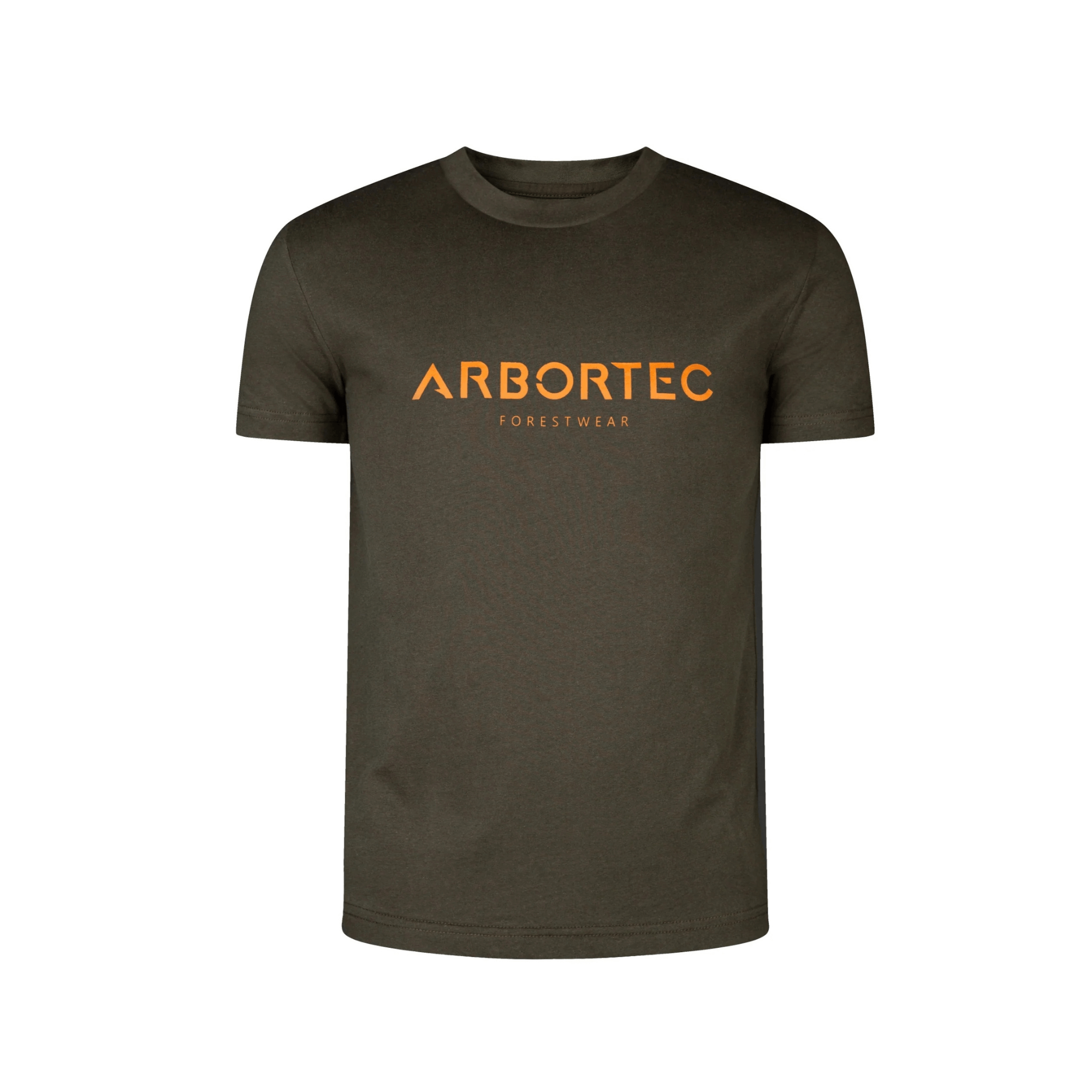 Short Sleeve T-Shirt Olive, Arbortec olive t-shirt with orange chest print, premium comfort for work and outdoor activities.