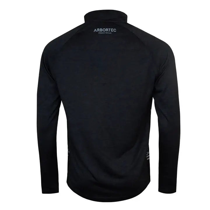 Back view of black Arbortec long sleeve performance t-shirt for tree surgeons, featuring ventilated mesh panels for airflow.