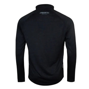 Back view of black Arbortec long sleeve performance t-shirt for tree surgeons, featuring ventilated mesh panels for airflow.