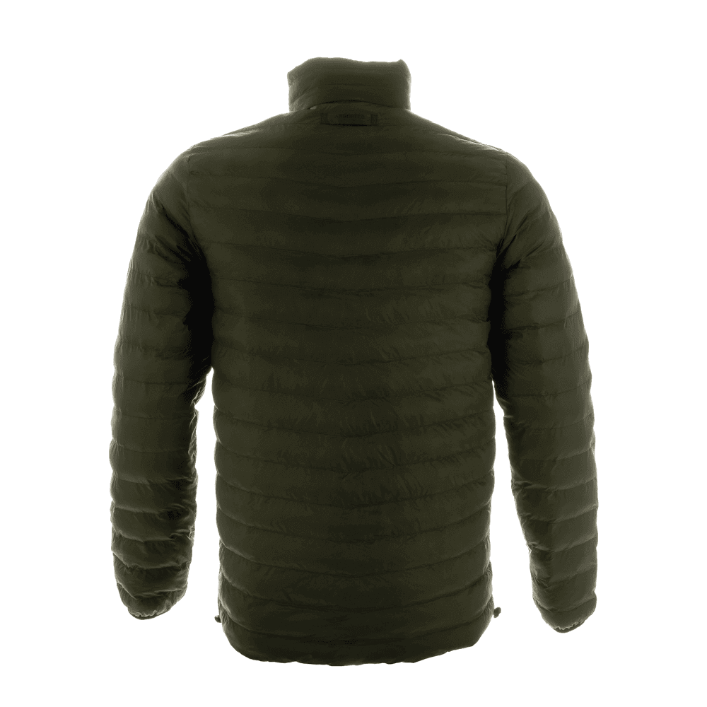Back view of Arbortec Reversible Puffer Jacket in olive green, ideal for tree surgeons and outdoor enthusiasts.