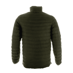 Back view of Arbortec Reversible Puffer Jacket in olive green, ideal for tree surgeons and outdoor enthusiasts.