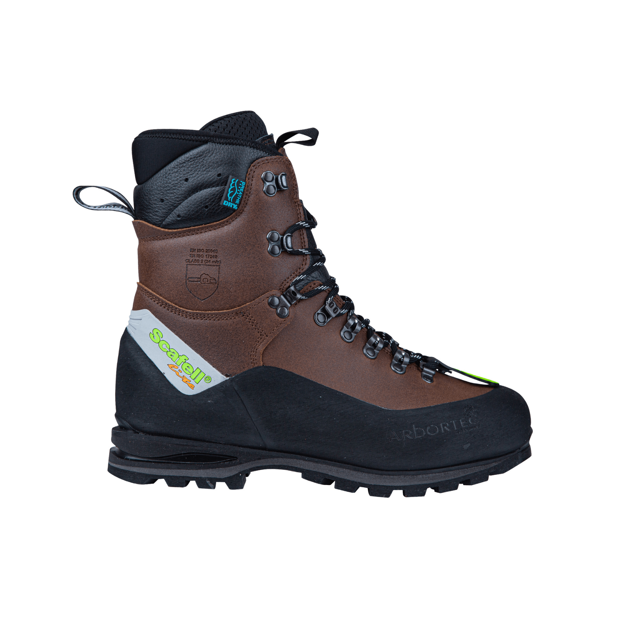 Scafell Lite Chainsaw Boots Class 2 from Arbortec, designed for tree surgeons with safety and comfort in mind.