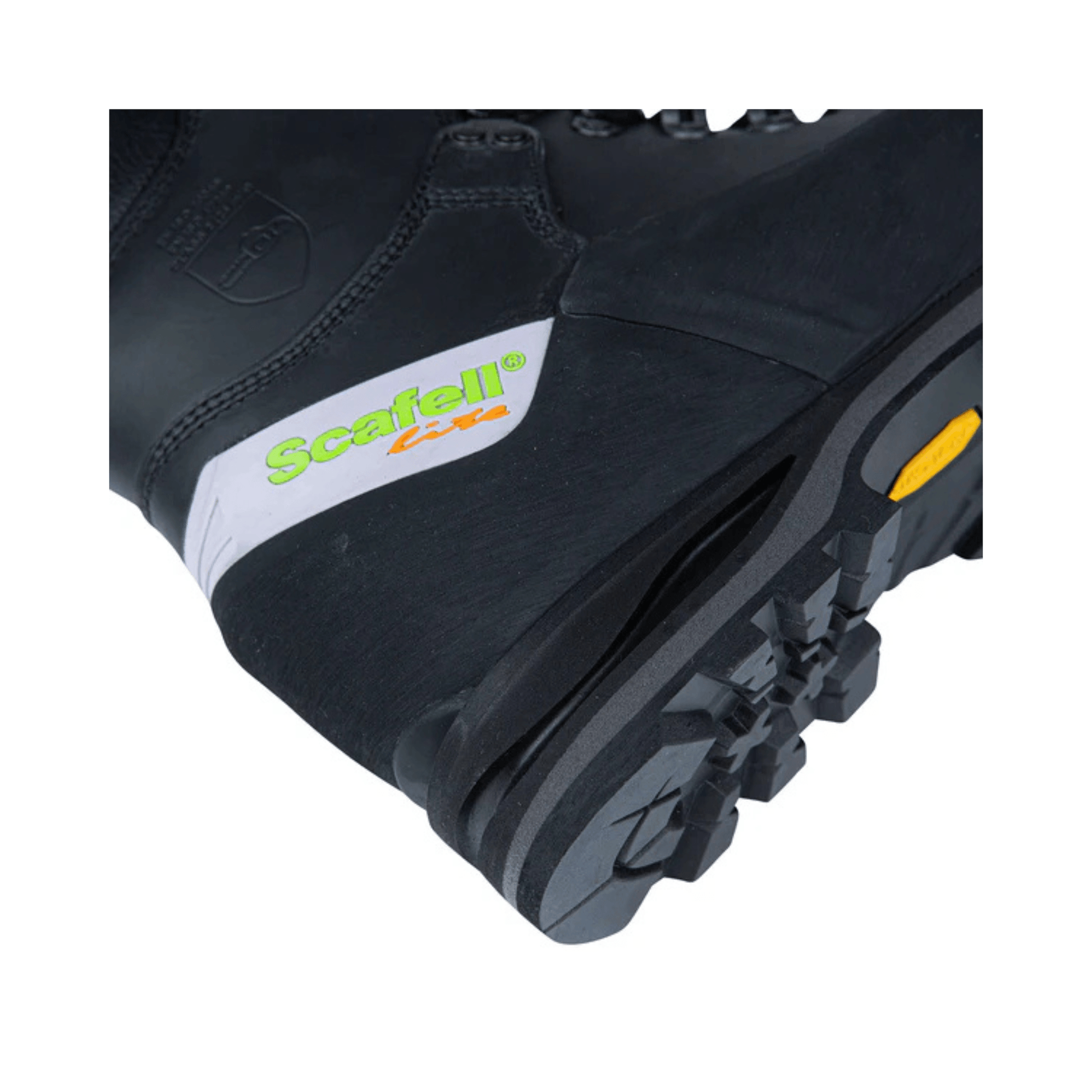 Close-up of the Arbortec Scafell Lite Chainsaw Boots Class 2 showcasing the durable sole and protective features.