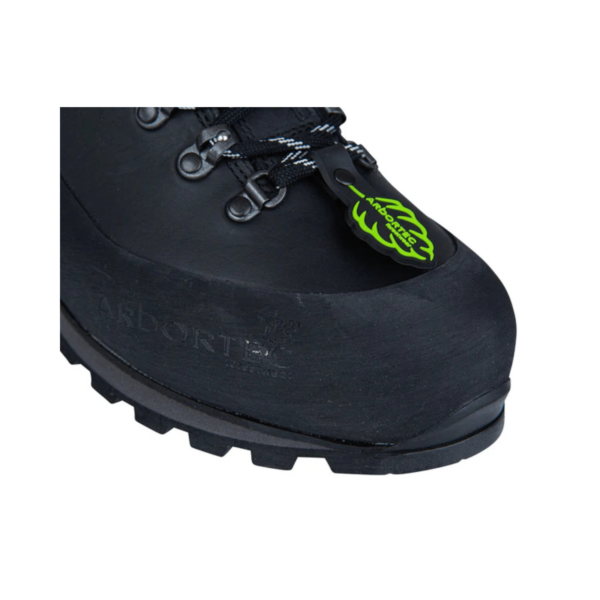 Close-up of Arbortec Scafell Lite Chainsaw Boots Class 2 showcasing durability and grip for tree surgeons.