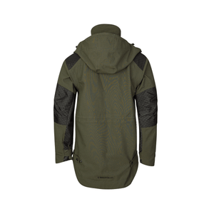 Back view of the Smock Heavy Duty BreatheDry Olive Jacket, designed for tree surgeons with waterproof features.