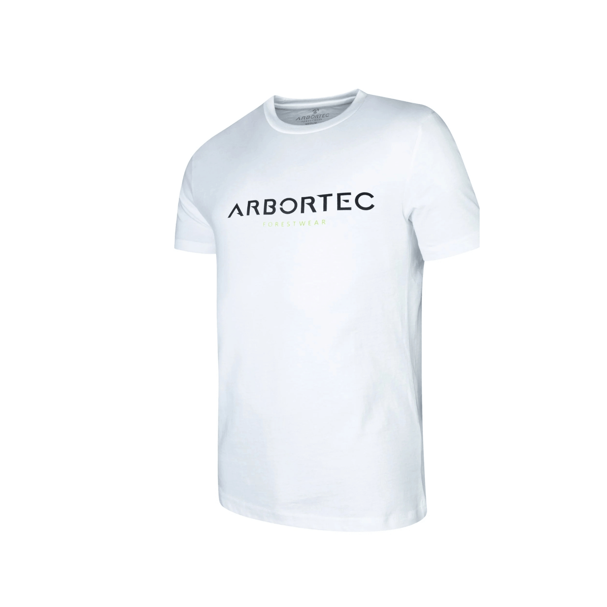Short Sleeve T-Shirt White featuring a bold black Arbortec logo on a premium cotton fabric.
