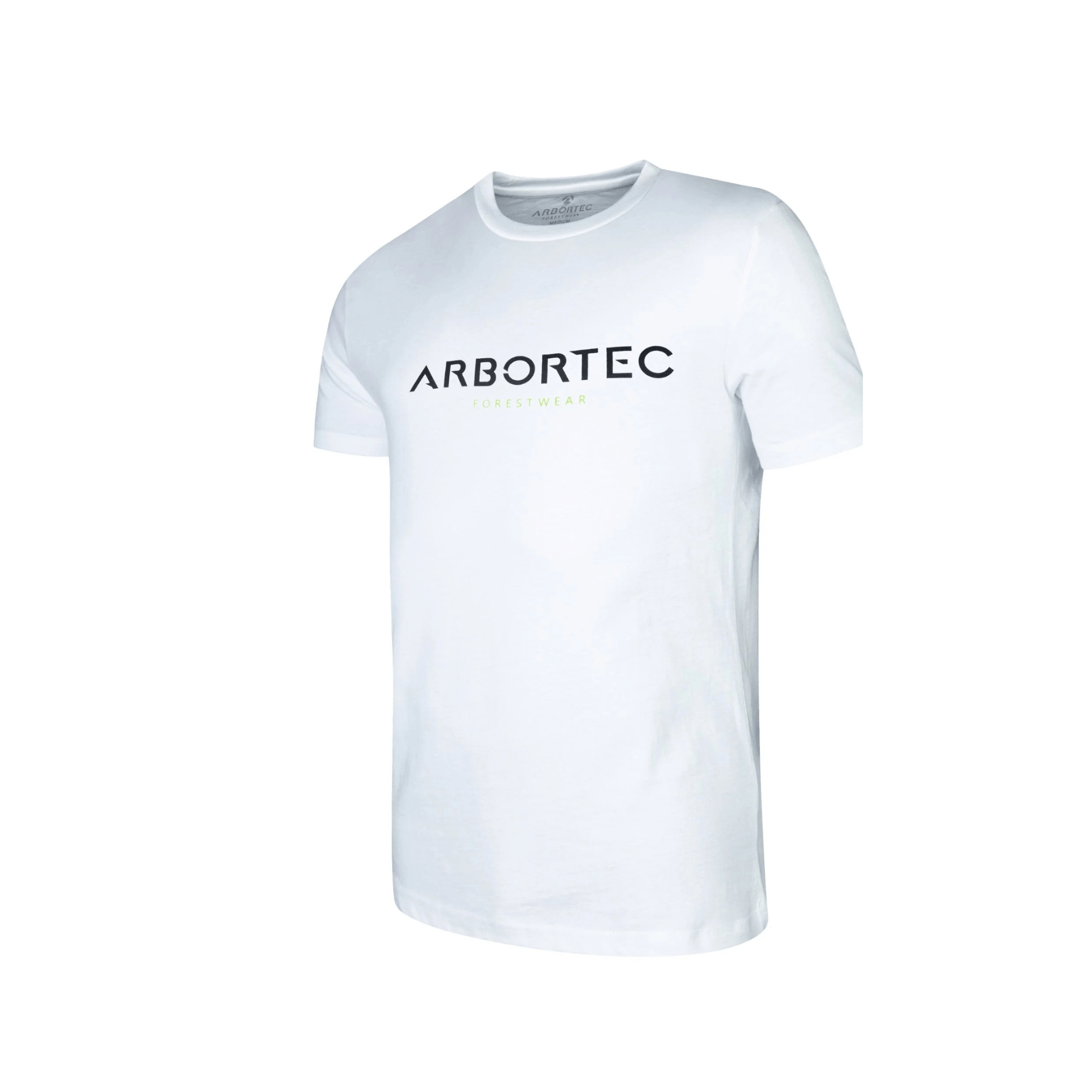 Short Sleeve T-Shirt White featuring a bold black Arbortec logo on a premium cotton fabric.