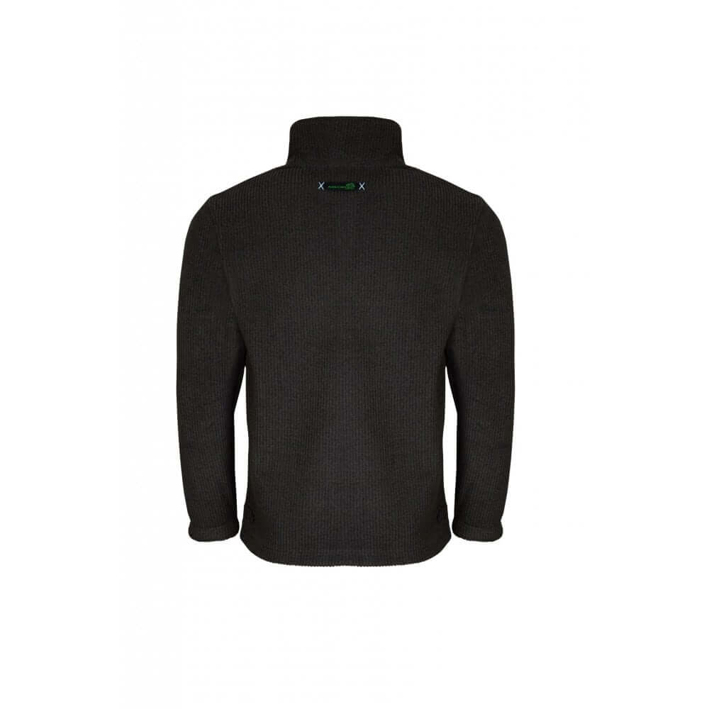 Back view of the Wolf Half-Zip Knitted Fleece in Olive, ideal for tree surgeons and outdoor professionals.