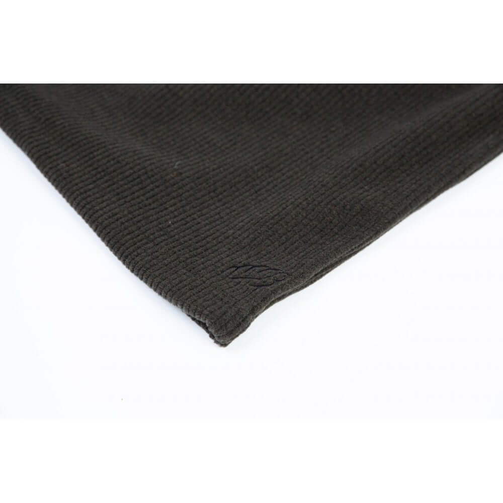 Close-up of the Arbortec Wolf Half-Zip Knitted Fleece in Olive, highlighting its texture and quality design for tree surgeons.