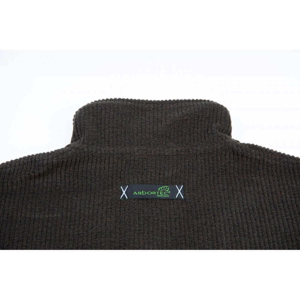Back view of Arbortec Wolf Half-Zip Knitted Fleece in Olive, designed for tree surgeons and outdoor professionals.