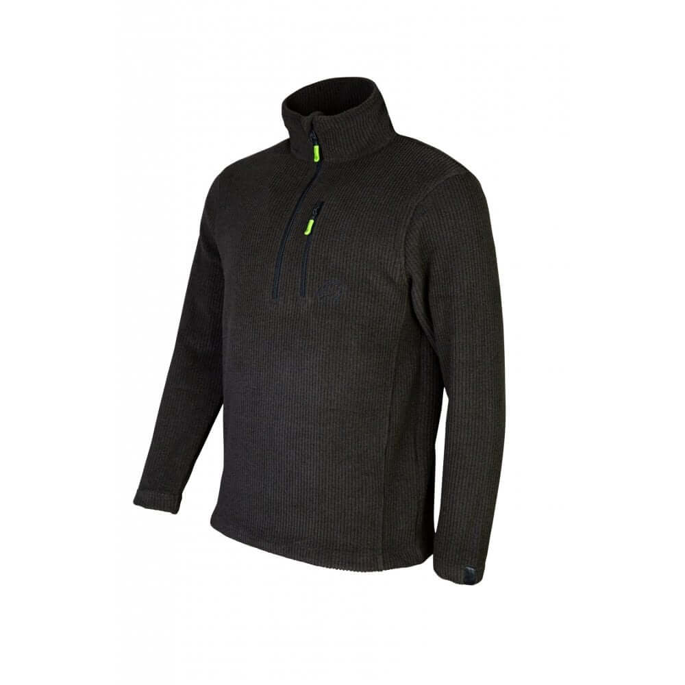 Wolf Half-Zip Knitted Fleece in Olive for outdoor professionals like tree surgeons, offering warmth and versatility.