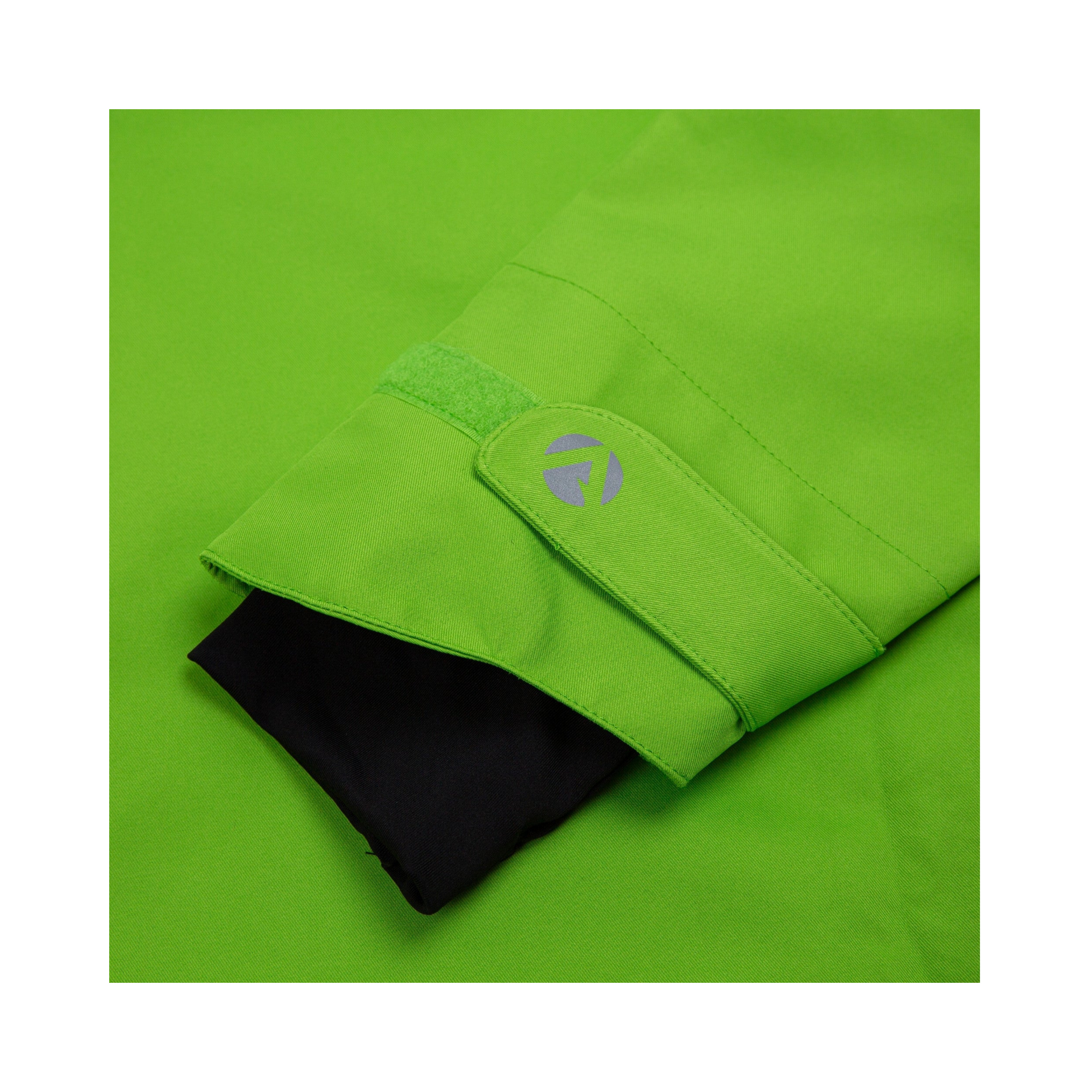 Close-up of the cuff detailing on the Arbortec BreatheDry Waterproof Smock in lime green, designed for tree surgeons.