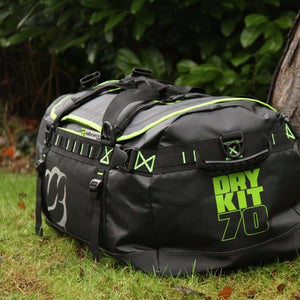 Arbortec Drykit Mamba 70L climbing kitbag in black with fluorescent green accents, ideal for tree surgeons and outdoor gear storage.