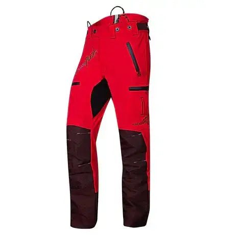 Breatheflex Pro Freestyle Chainsaw Trousers Type A in red, ideal for tree surgeons, designed for comfort and durability.