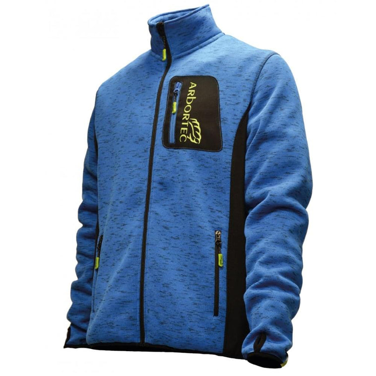 Kudu Plus Mélange Knitted Jacket in blue, designed for tree surgeons with breathable and warm melange fabric.