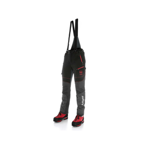 Climbtech Gamma Chainsaw Trousers Black Type A displayed with red accessories, ideal for tree surgeons.