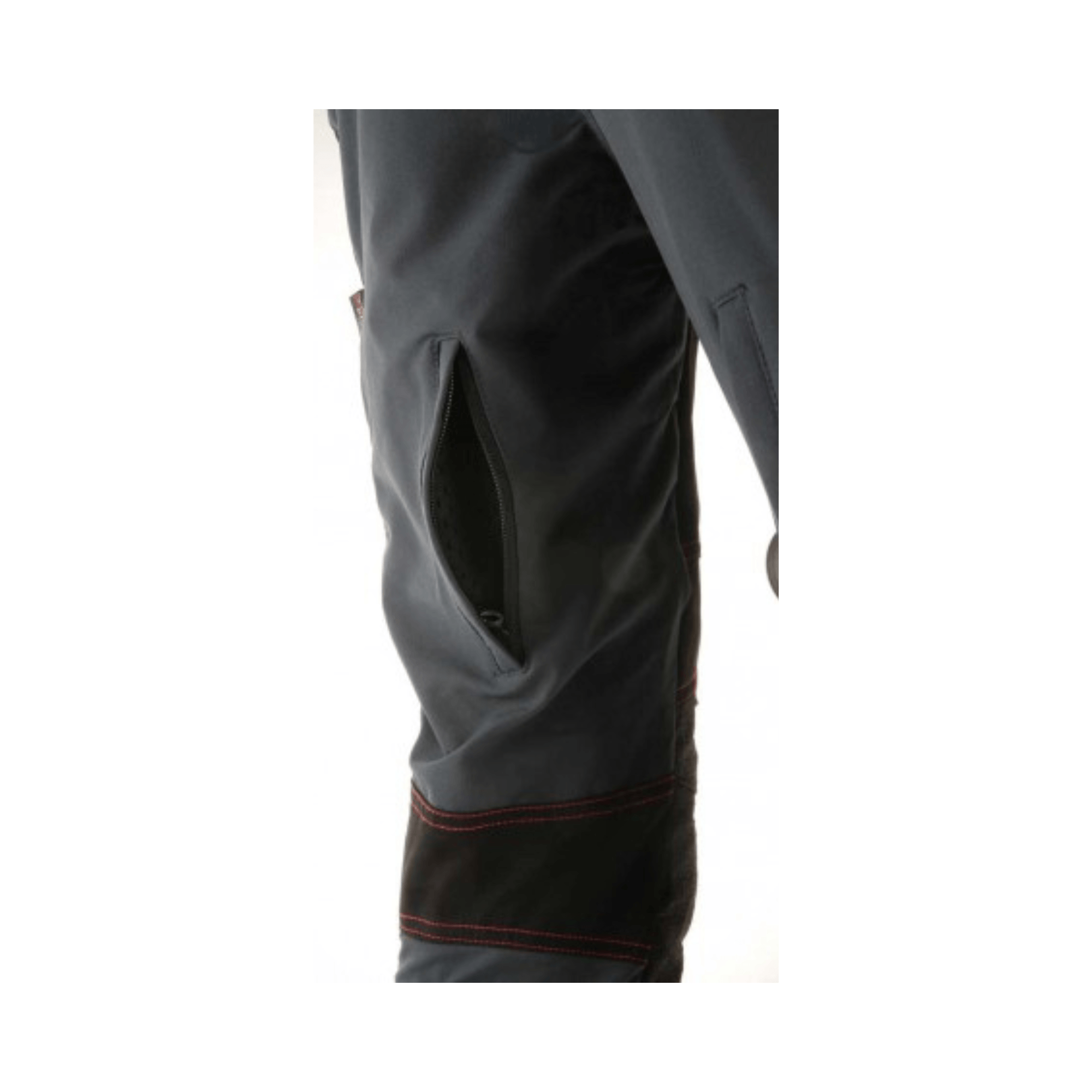 Detailed view of the pocket in Climbtech Gamma Chainsaw Trousers Black Type A for tree surgeons.