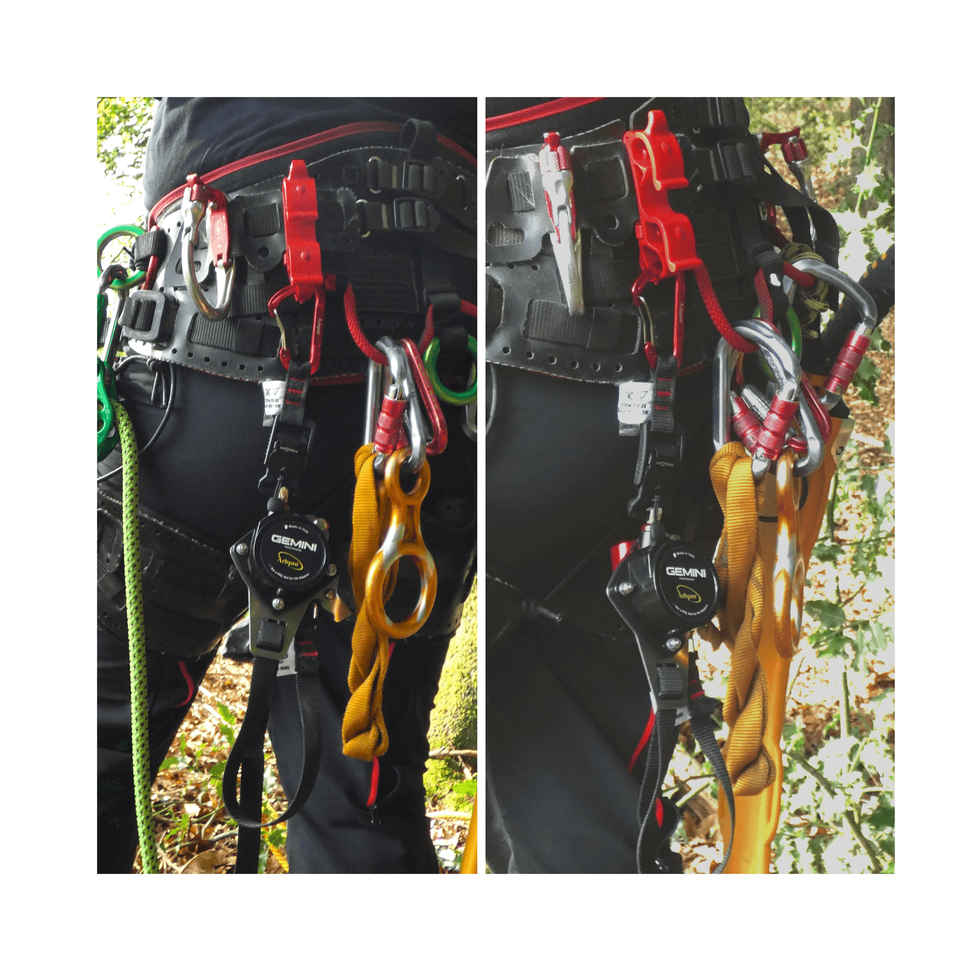 Gemini Magnetic Upgrade Kit displayed on climbing harness, showcasing magnetic connections for enhanced functionality.