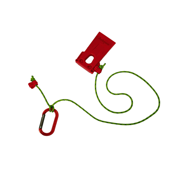 Tree Felling Micro Wedge by Arbpro with green rope and carabiner for tree surgeon and arborist use.