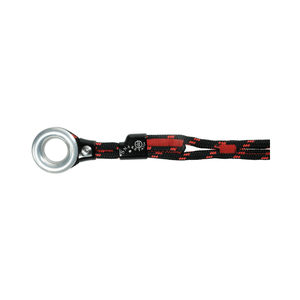 Close-up of the Snaketail, a versatile climbing lanyard featuring a strong loop and durable red and black rope.
