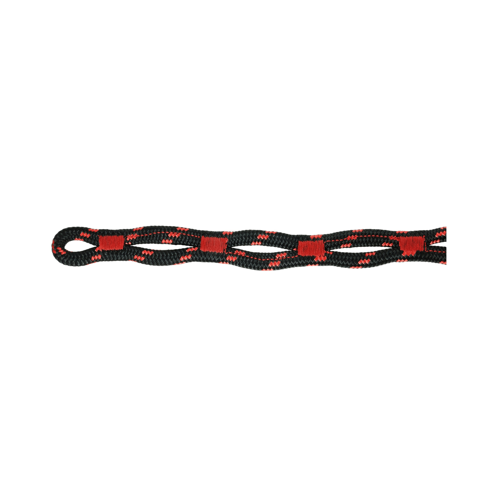 Snaketail climbing rope lanyard with distinctive red and black patterns for secure ascender attachment.