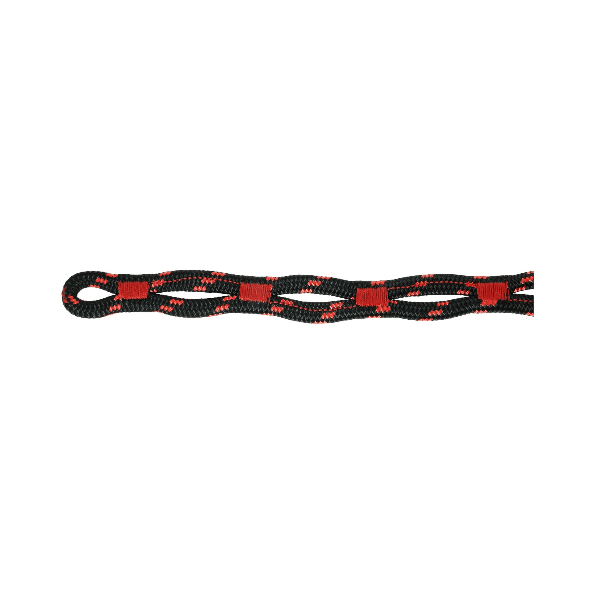 Snaketail climbing rope lanyard with distinctive red and black patterns for secure ascender attachment.