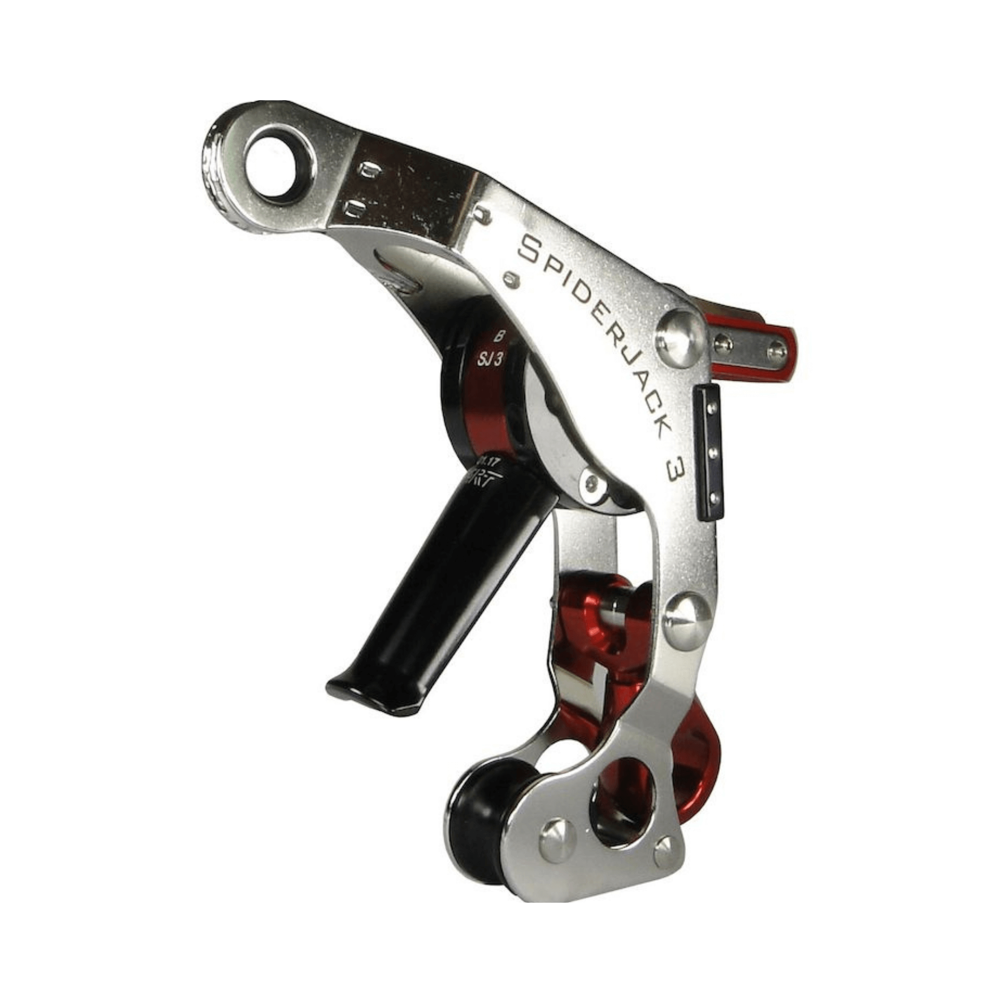 Metallic climbing device with 'SpiderTech' branding on a white background