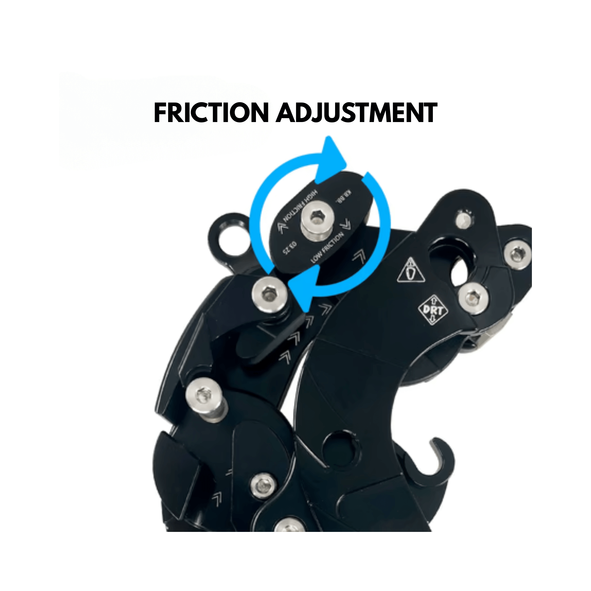 Close-up of BlackBird ascender's friction adjustment mechanism for tree surgeons.