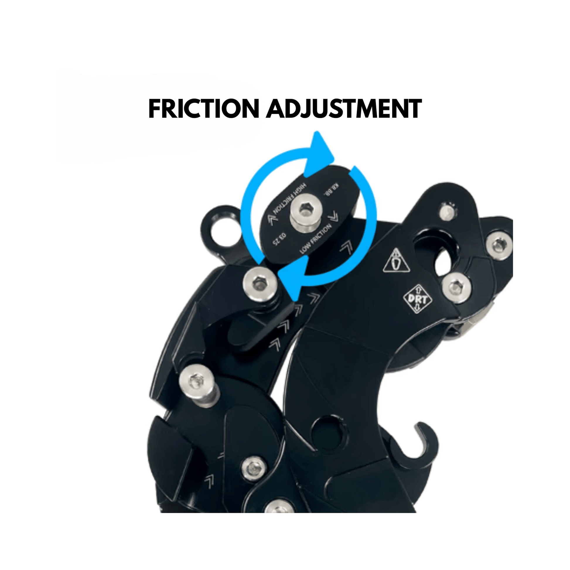 Close-up of BlackBird ascender's friction adjustment mechanism for tree surgeons.