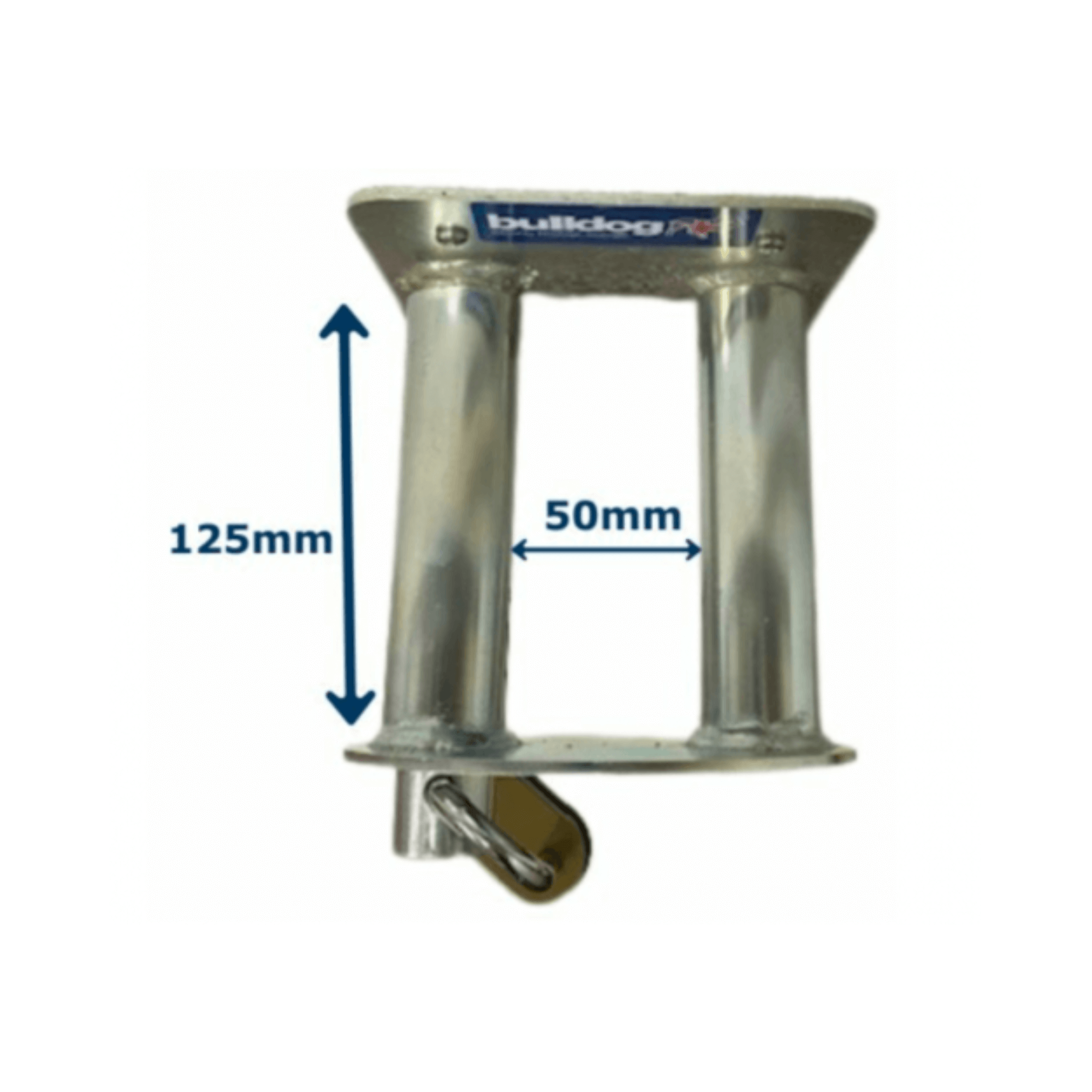 TL52 Strimmers Tool Lock dimensions showing height 125mm and width 50mm for securing garden equipment.