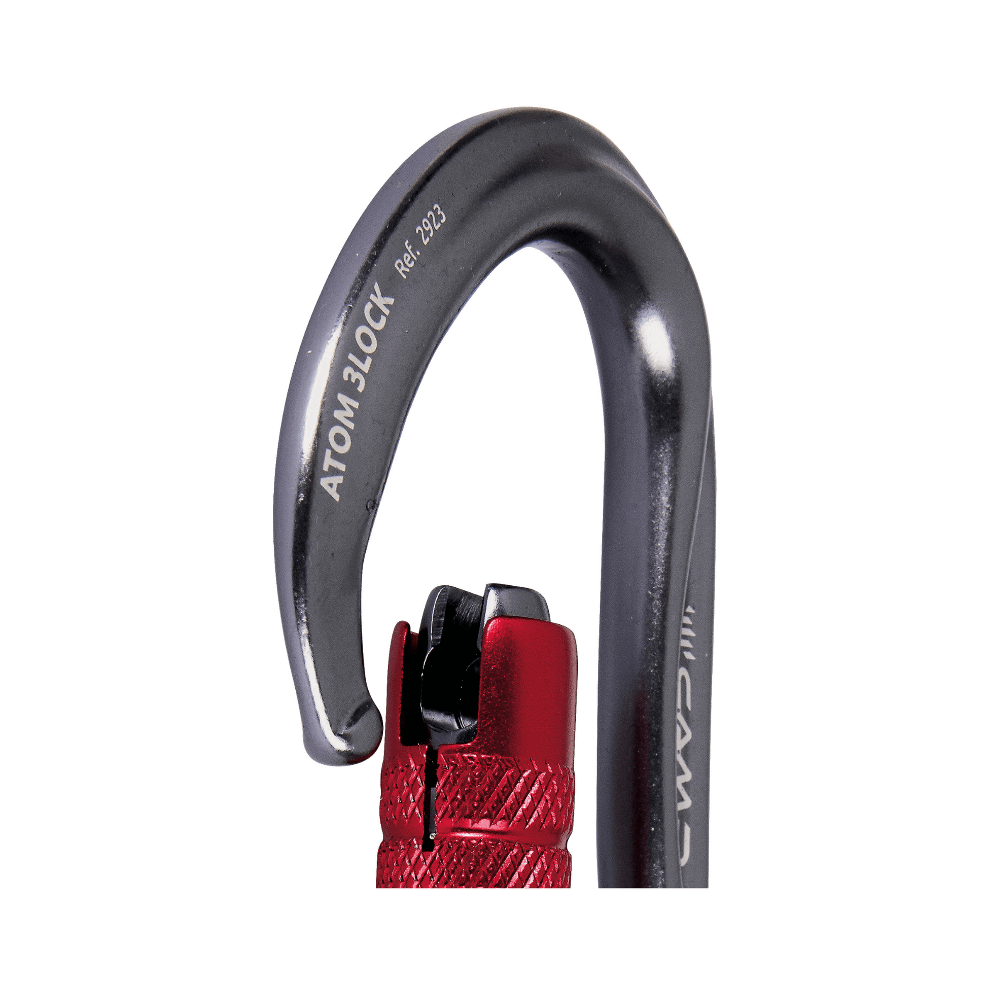 Close-up of ATOM 3Lock Carabiner showcasing its auto-locking mechanism and durable design.