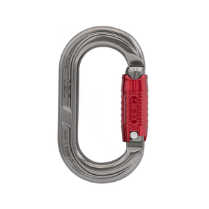 ISC KL120 Compact Oval Karabiner with red locking mechanism for arborists and rope-access technicians.