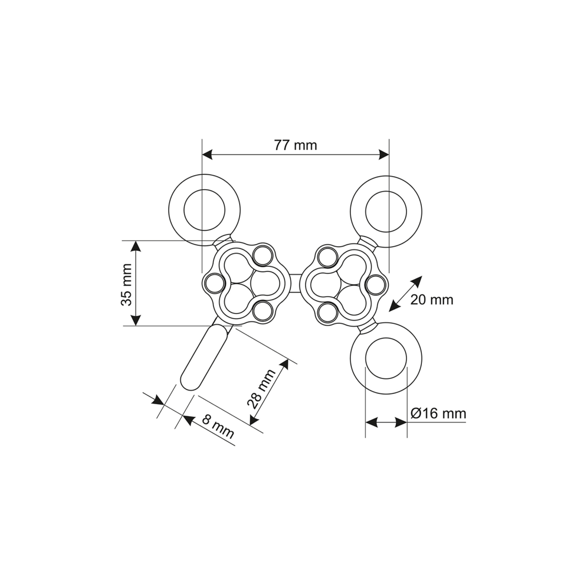 Technical drawing of the CAMP Gyro4 Swivel with dimensions, featuring multi-directional connection points.
